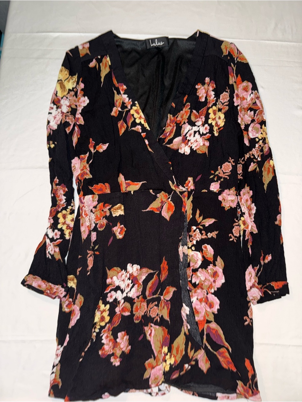 Lulu's Black Floral Wrap Tunic with Pink & Orange Blooms